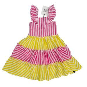 NWT Deux Par Deux Size 5 Striped Seersucker Dress in Aurora Pink